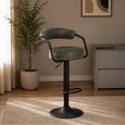 Hanna Barstool - Set of 2 - Adjustable Gas Lift - Olive and Black - Fabric and Metal
