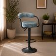 Hanna Barstool - Set of 2 - Adjustable Gas Lift - Stone Blue and Black - Fabric and Metal