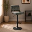 Paris Barstool - Set of 2 - Adjustable Gas Lift - Olive and Black - Fabric and Metal