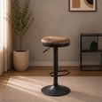 Remi Barstool - Set of 2 - Adjustable Gas Lift - Round - Brown and Black - Fabric and Metal