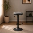 Remi Barstool - Set of 2 - Adjustable Gas Lift - Round - Grey and Black - Fabric and Metal