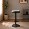 Remi Barstool - Set of 2 - Adjustable Gas Lift - Round - Stone Blue and Black - Fabric and Metal