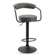 Hanna Barstool - Set of 2 - Adjustable Gas Lift - Grey and Black - Fabric and Metal
