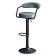 Hanna Barstool - Set of 2 - Adjustable Gas Lift - Stone Blue and Black - Fabric and Metal