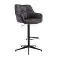 Jade Barstool - Set of 2 - Adjustable Gas Lift - Charcoal and Black - Fabric and Metal