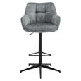 Jade Barstool - Set of 2 - Adjustable Gas Lift - Stone Blue and Black - Fabric and Metal