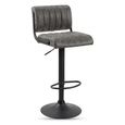 Paris Barstool - Set of 2 - Adjustable Gas Lift - Grey and Black - Fabric and Metal
