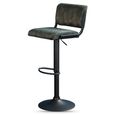 Paris Barstool - Set of 2 - Adjustable Gas Lift - Olive and Black - Fabric and Metal