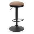 Remi Barstool - Set of 2 - Adjustable Gas Lift - Round - Brown and Black - Fabric and Metal