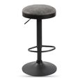 Remi Barstool - Set of 2 - Adjustable Gas Lift - Round - Grey and Black - Fabric and Metal