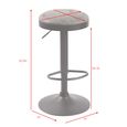Remi Barstool - Set of 2 - Adjustable Gas Lift - Round - Grey and Black - Fabric and Metal