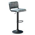 Paris Barstool - Set of 2 - Adjustable Gas Lift - Stone Blue and Black - Fabric and Metal