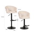 Nikki Swivel Barstool - Curved Back - Adjustable Height - Beige and Black - Fabric and Metal