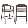 Mihara Counter Stool - Curved Back - Mocca Fancy - Fabric and Rubberwood