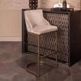 Bolton Khaki Fabric and Brushed Gold Barstool with Back (Set of 2)