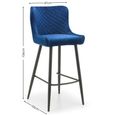 Luxe Barstool - Set of 2 - Curved Back - Blue Velvet and Black - Fabric and Metal