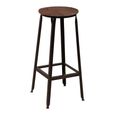 Industrial Barstool - Set of 2 - Round - Brown and Black - Wood and Metal