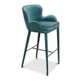 Perry Barstool - with Armrest - Set of 2 - Curved Back - Green Velvet - Fabric and Metal