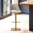 Contour Barstools - Set of 2 - Curved Back - Adjustable Height - Olive and Gold - Fabric and Metal