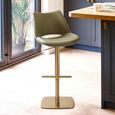 Contour Barstools - Set of 2 - Curved Back - Adjustable Height - Olive and Gold - Faux Leather and Metal