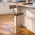 Tempo Barstools - Set of 2 - Adjustable Height - Mocha and Gold - Fabric and Metal
