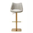 Contour Barstools - Set of 2 - Curved Back - Adjustable Height - Olive and Gold - Fabric and Metal
