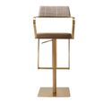 Tempo Barstools - Set of 2 - Adjustable Height - Mocha and Gold - Fabric and Metal