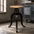 Industrial Barstool - Set of 2 - Adjustable Height - Natural and Black - Mango Wood and Metal