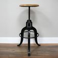 Industrial Barstool - Set of 2 - Adjustable Height - Natural and Black - Mango Wood and Metal