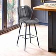 Counter Stool - Set of 2 - Grey and Black - Faux Leather
