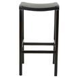 Kendari Barstool - Black Leather with Teak Wood - Tall