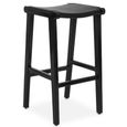 Kendari Barstool - Black Leather with Teak Wood - Tall