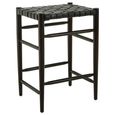 Kendari Barstool - Black Leather with Teak Wood