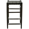 Kendari Barstool - Black Leather with Teak Wood