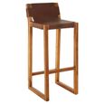 Kendari Barstool - Brown Leather and Teak Wood - with Back