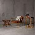 Kendari Barstool - Brown Leather and Teak Wood - with Back