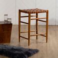 Kendari Barstool - Brown Leather with Teak Wood