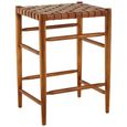 Kendari Barstool - Brown Leather with Teak Wood