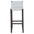 Kendari Barstool - Grey Leather and Teak Wood - with Back