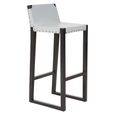 Kendari Barstool - Grey Leather and Teak Wood - with Back