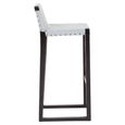 Kendari Barstool - Grey Leather and Teak Wood - with Back