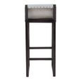 Kendari Barstool - Grey Leather and Teak Wood - with Back