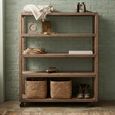 Bassano Shelving Unit - Low - on Wheels - Natural - Recycled Wood and Metal