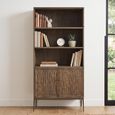 Tacca Carved Bookcase - 2 Door - Brown - Distressed Wood and Metal