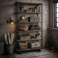 Industrial Shelving Unit - Tall - Black - on Wheels - Wood and Metal