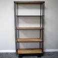 Industrial Shelving Unit - Tall - Black - on Wheels - Wood and Metal