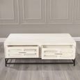Clearance - Geo 2 Drawer Rectangle Coffee Table White Mirrored Mango Wood Distressed White Wash thumbnail 2