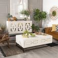 Clearance - Geo 2 Drawer Rectangle Coffee Table White Mirrored Mango Wood Distressed White Wash thumbnail 4