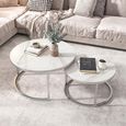 Hanson Coffee Tables - Set of 2 - Round - Italy White Sintered Stone and Chrome