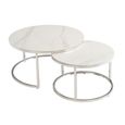 Hanson Coffee Tables - Set of 2 - Round - Italy White Sintered Stone and Chrome